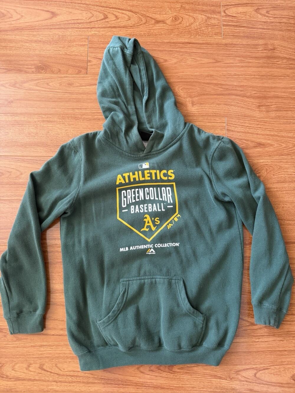 BOYS YOUTH L (14/16) MLB Oakland Athletics A’s Baseball Hoodie Green Collar Ball